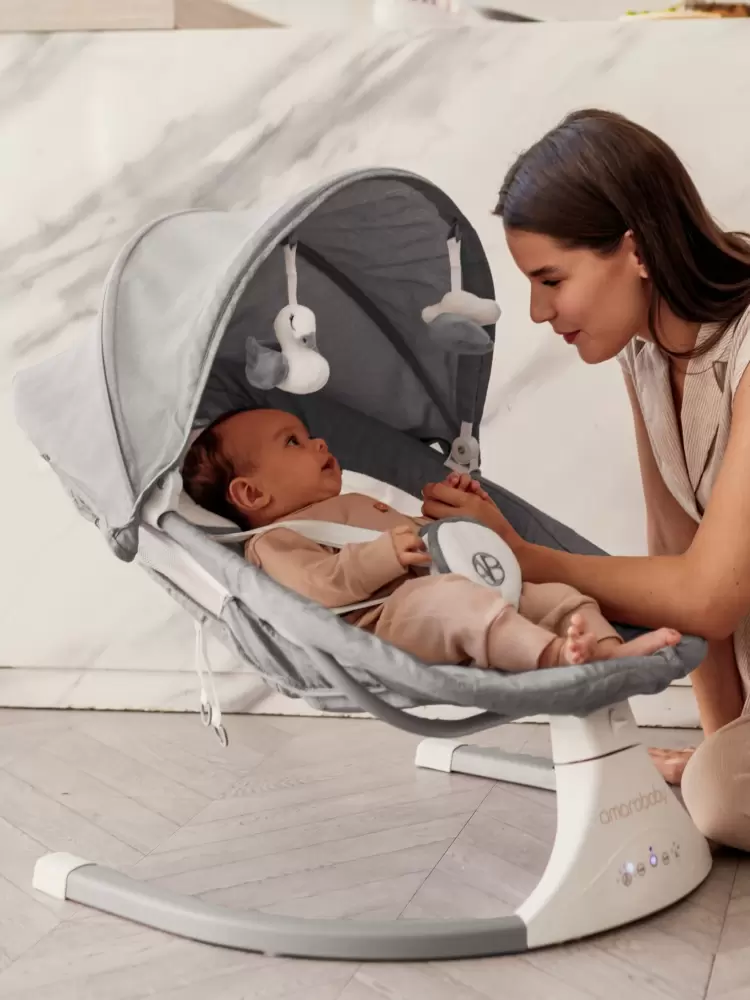 Качели электронные детские AMAROBABY LUCKY SWING, серый