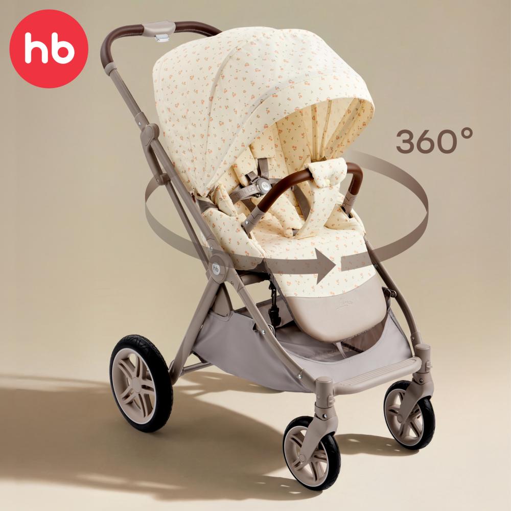 Happy Baby Коляска прогулочная LUNA 360, beige (flowers) nova
