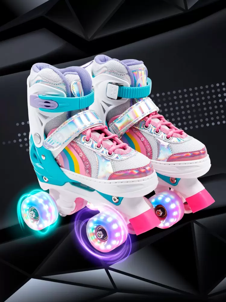 Ролики Amarobaby Disco раздвижные со светящимися колесами, розовые, размер 26-29