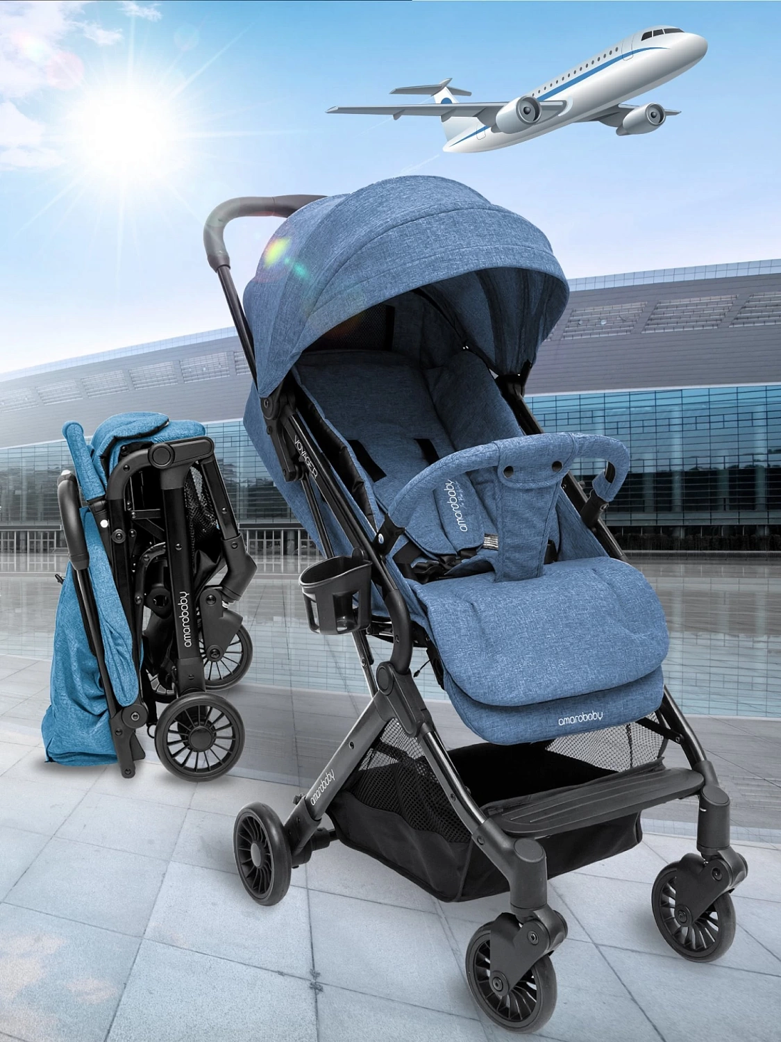 Коляска прогулочная AMAROBABY VOYAGER, синий