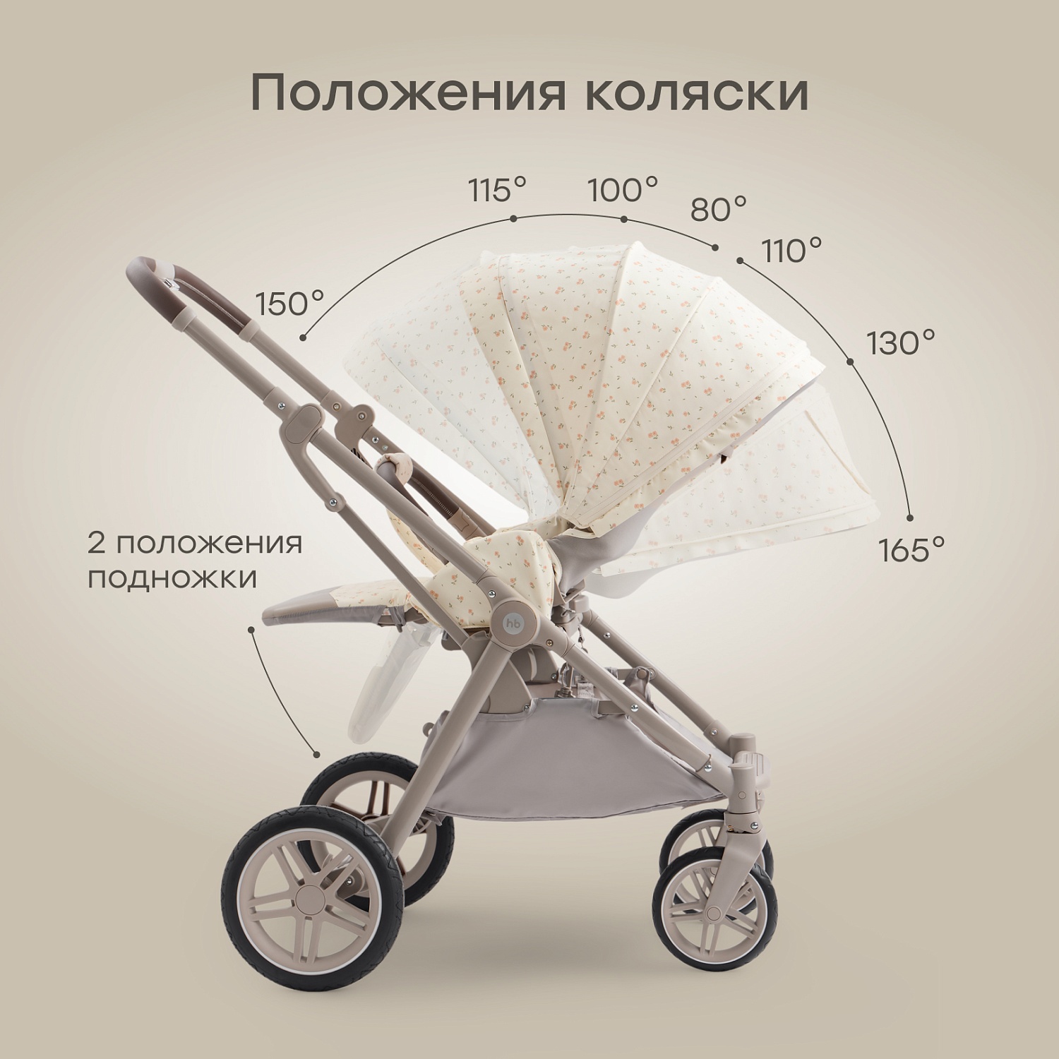 Happy Baby Коляска прогулочная LUNA 360, beige (flowers) nova