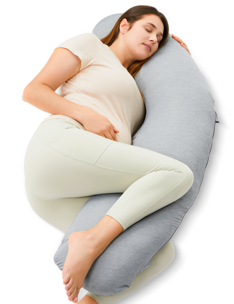 Momcozy Подушка для беременных J-образной формы, цвет светло-серый 