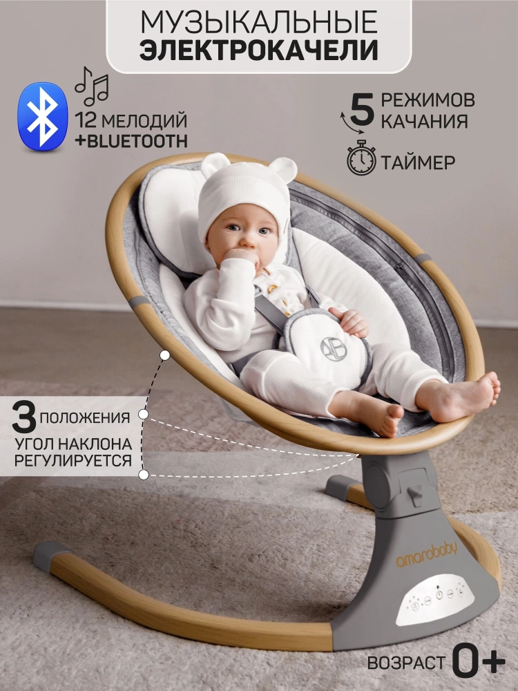Качели электронные детские AMAROBABY ERGO SWING, серый