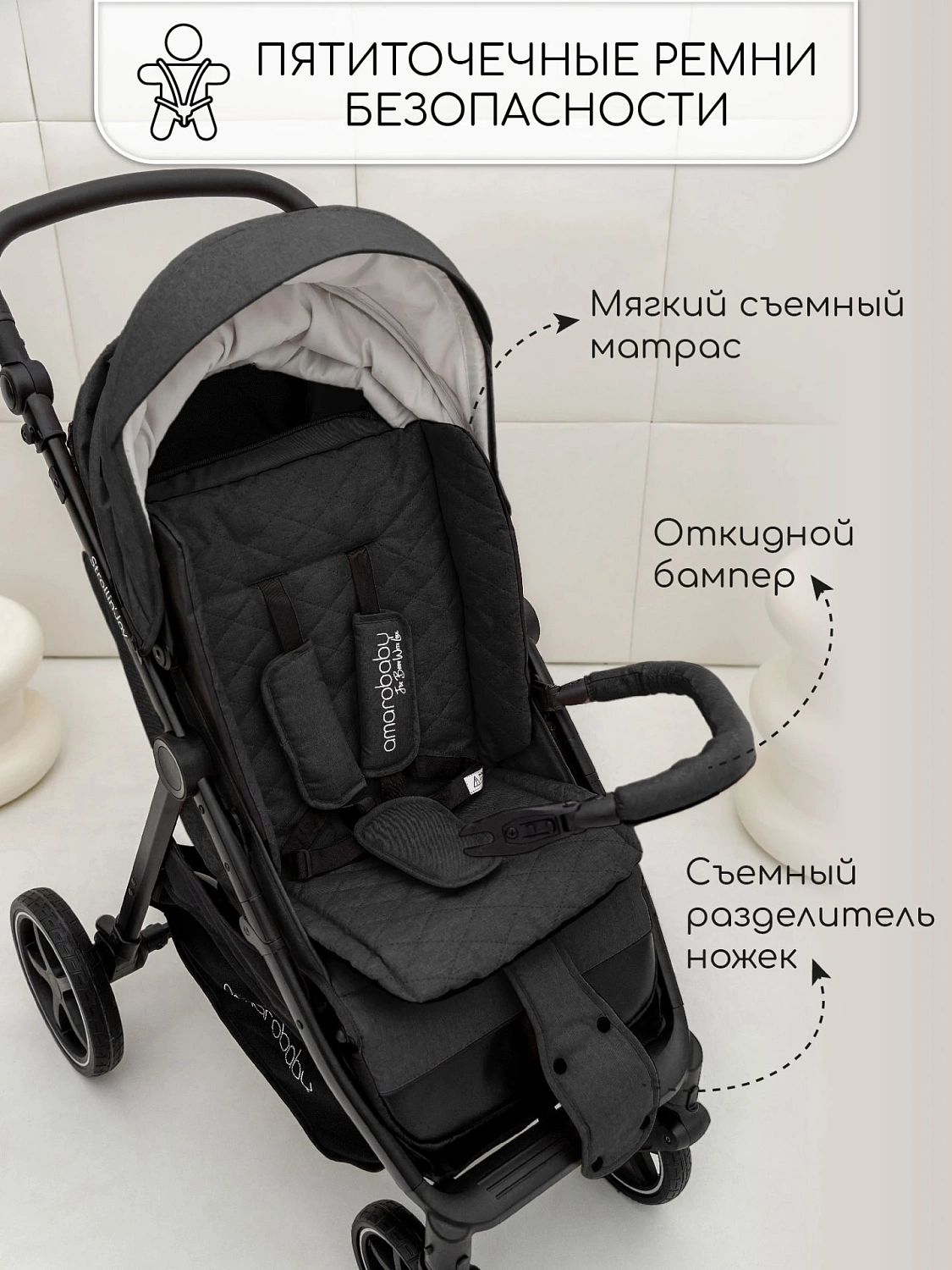 Коляска прогулочная Amarobaby, Strollin'Joy, чёрный
