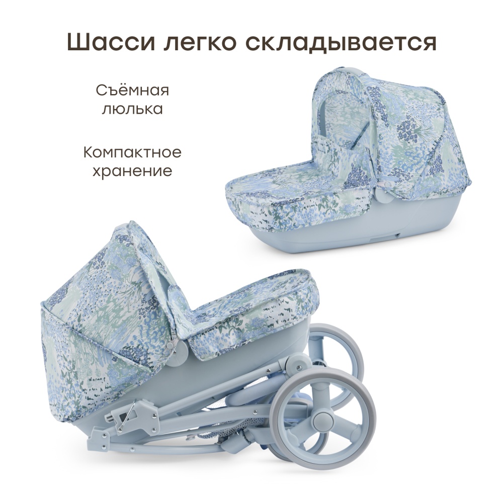 Happy Baby Игрушечная коляска, ASHLEY «ЭШЛИ», светло-синий (цветы)