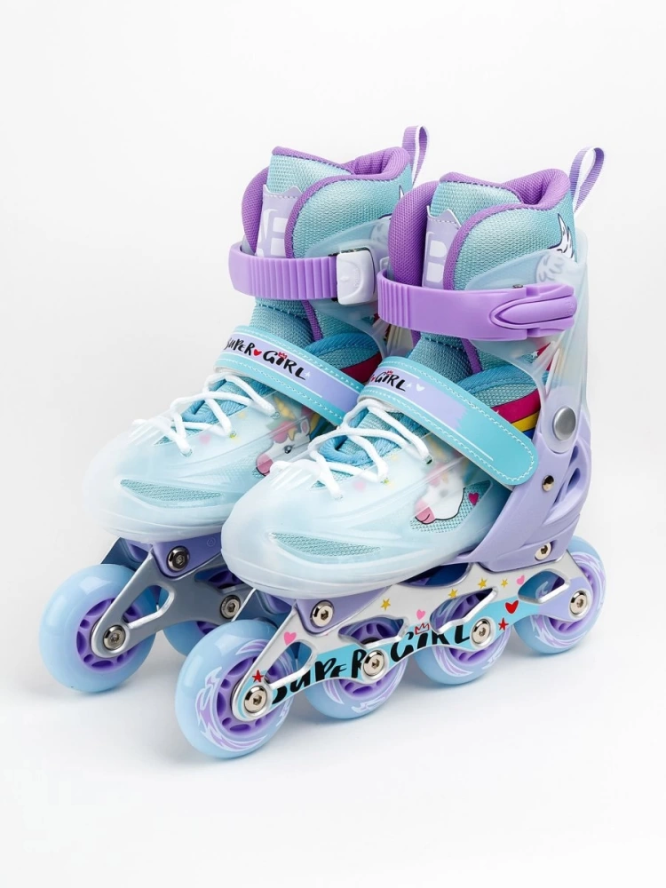 Ролики Amarobaby Rainbow раздвижные со светящимися колесами,мятный , размер 30-33