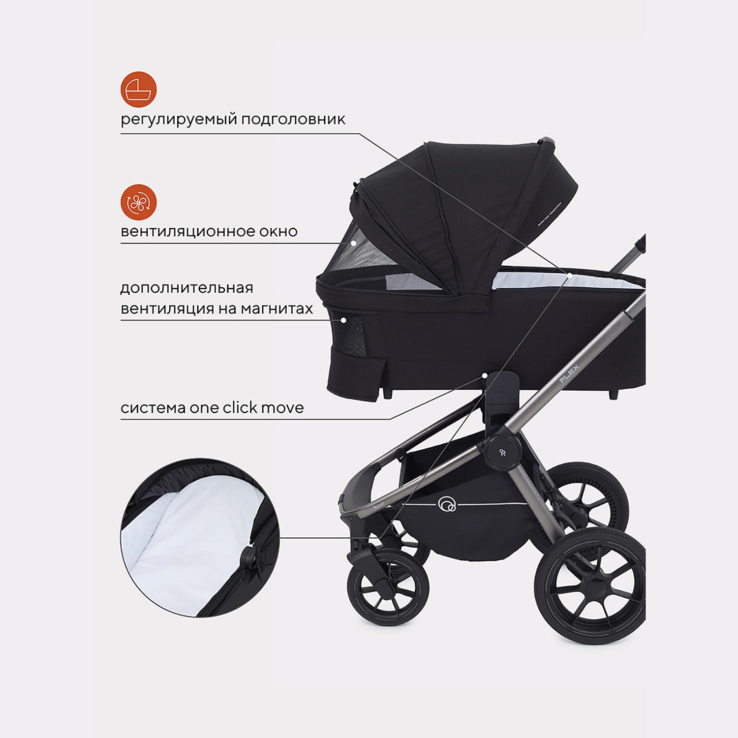 Коляска детская RANT "FLEX PRO" (3в1) RA075 Black