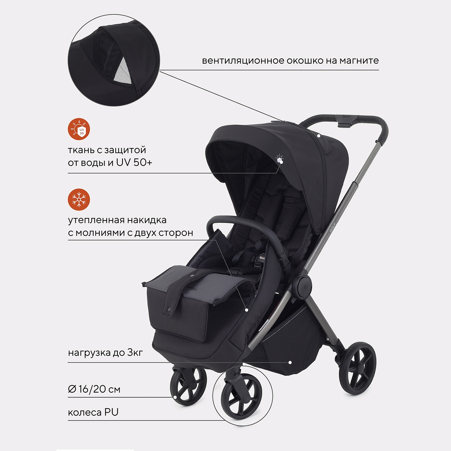 Коляска детская RANT "GOLF" RA101 Black