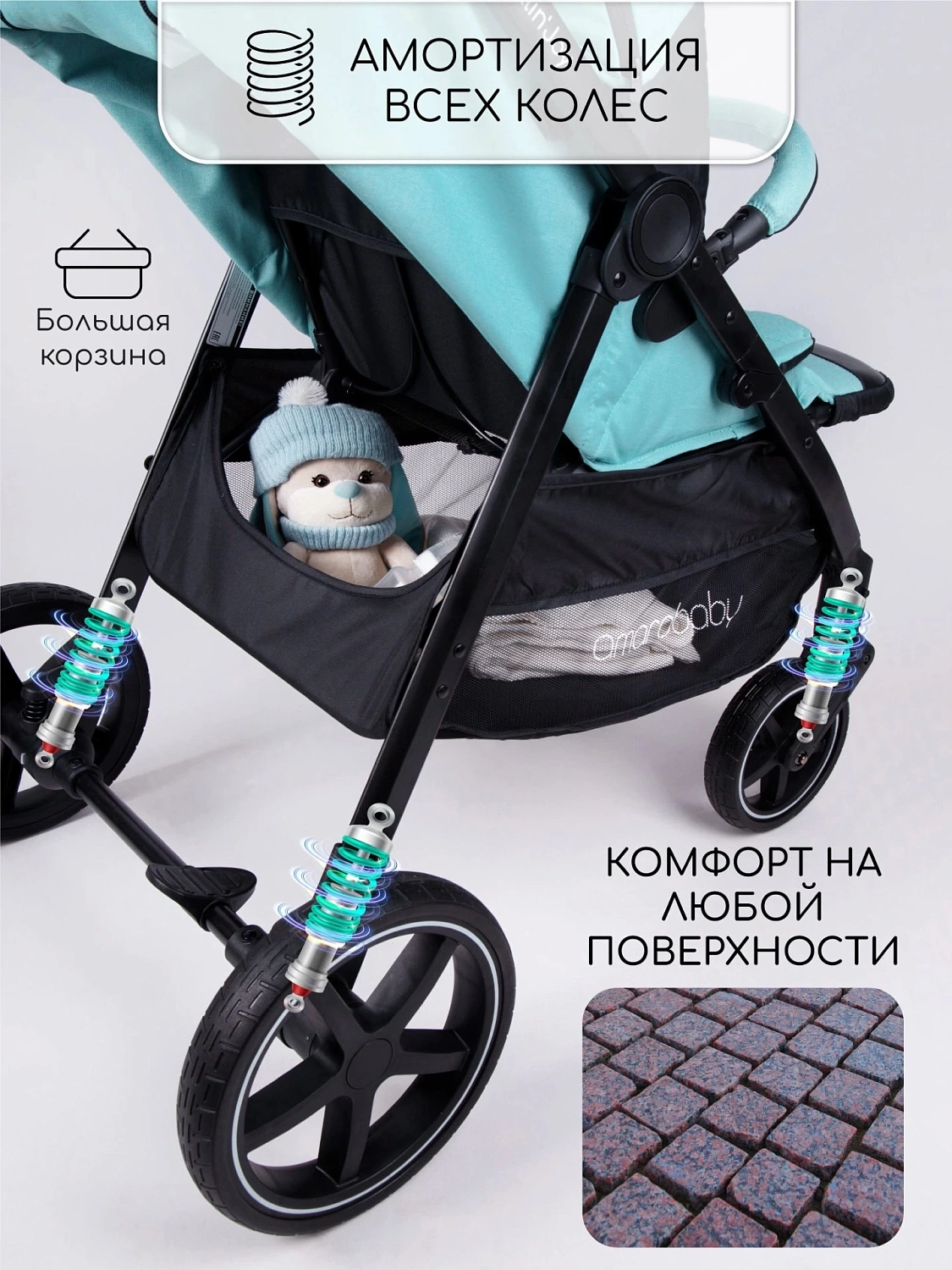 Коляска прогулочная Amarobaby, Strollin'Joy, бирюзовый