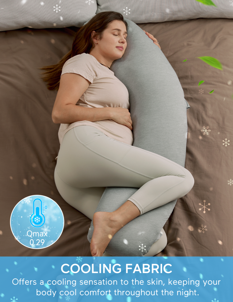 Momcozy Подушка для беременных J-образной формы, цвет светло-серый 
