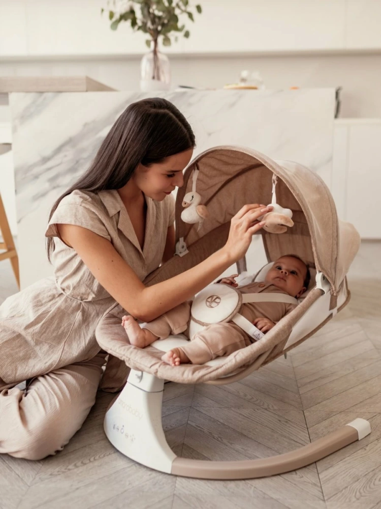 Качели электронные детские AMAROBABY LUCKY SWING, бежевый