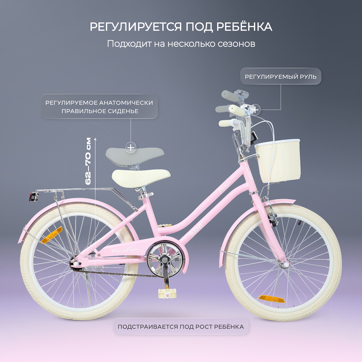 Велосипед 2-х колесный детский RANT "Vintage" Pink 20"