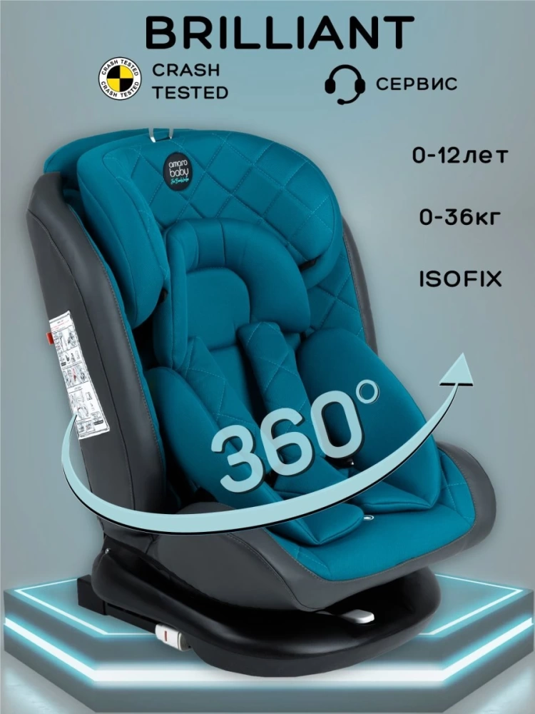 Автокресло детское AMAROBABY Brilliant ISOFIX класс D, группа 0+/1/2/3, (бирюзовый)