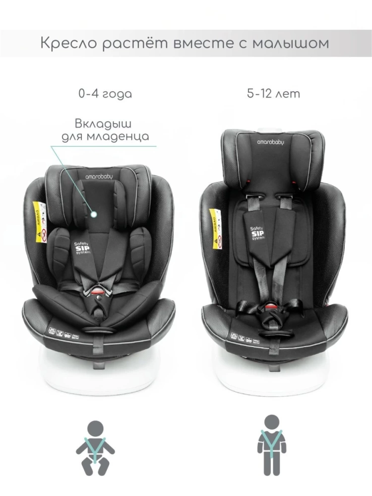 Автокресло детское AMAROBABY CHAMPION, Isofix класс D, группа 0+/1/2/3, (черный)