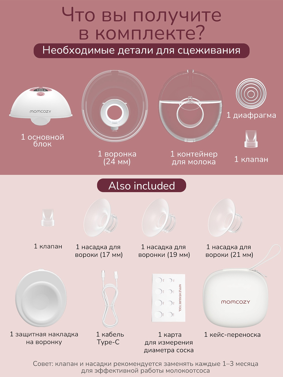 Momcozy Беспроводной портативный электрический молокоотсос M5, цвет уютный красный, 2 шт. 