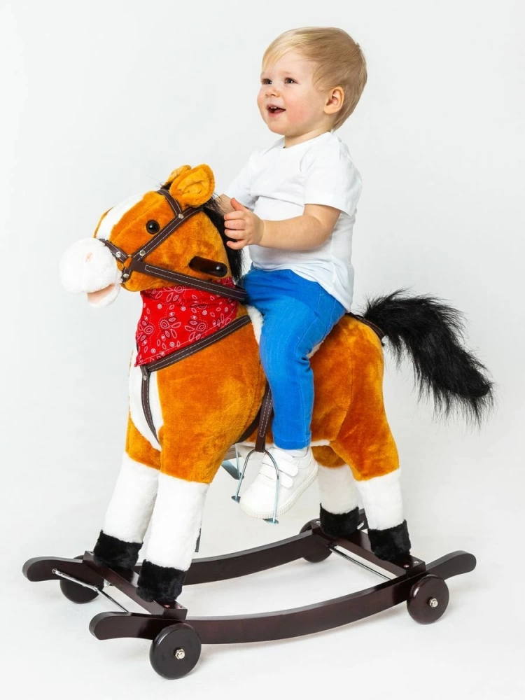 (С) Каталка-качалка Лошадка AMAROBABY (West), с колесами, бежевый, 69.5x28.5x74 см.