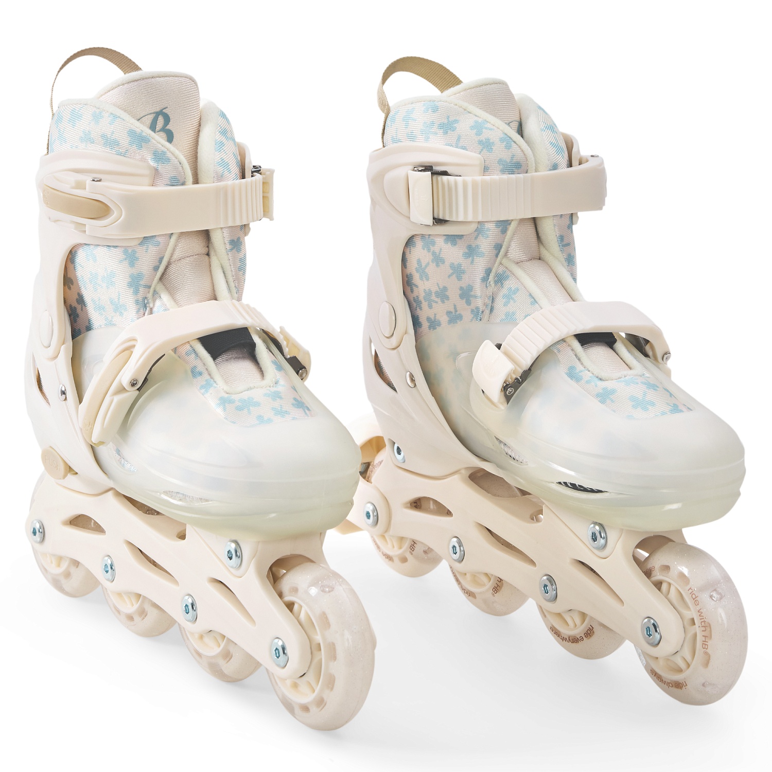 Happy Baby Ролики-коньки 3в1 детские SKROLLS, blue flowers, size M