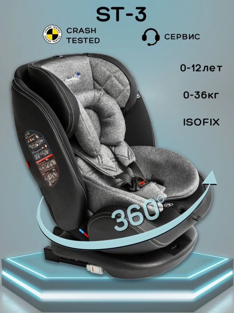 Автокресло детское AMAROBABY ST-3,Isofix класс D, группа 0+/1/2/3, (серый)