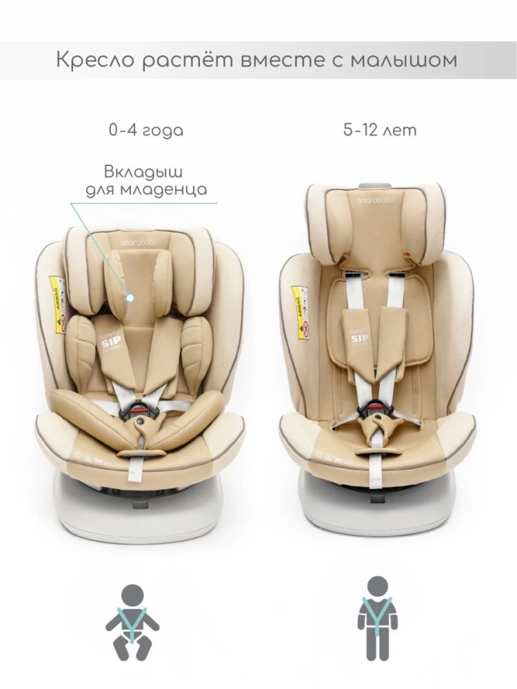 Автокресло детское AMAROBABY CHAMPION, Isofix класс D, группа 0+/1/2/3, (бежевый)