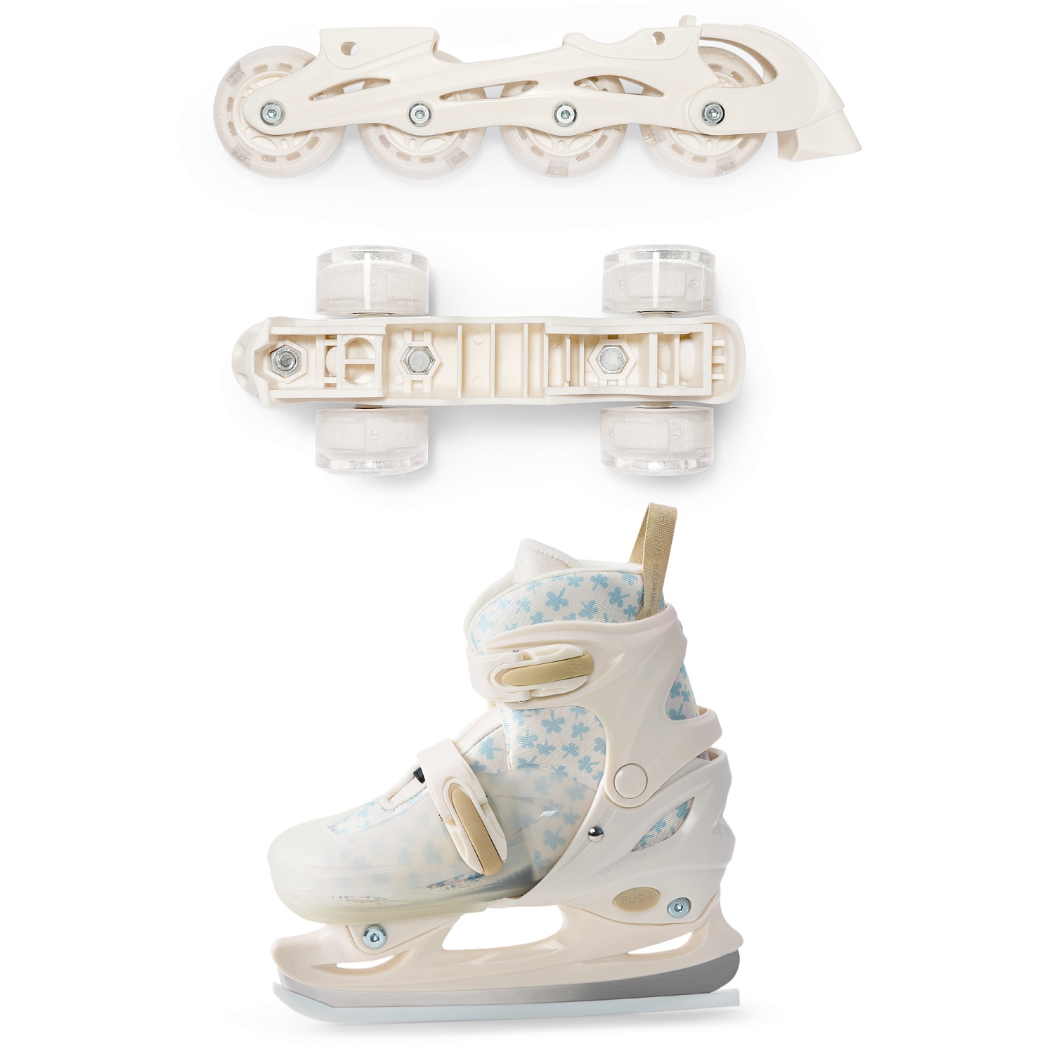 Happy Baby Ролики-коньки 3в1 детские SKROLLS, blue flowers, size M